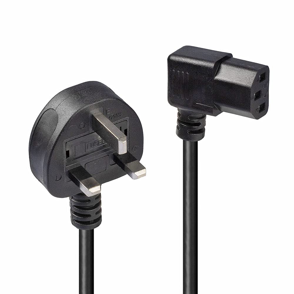 Lindy 30446 1m UK Mains 3 Pin Plug to IEC C13 Right Angled Power Cable, Black