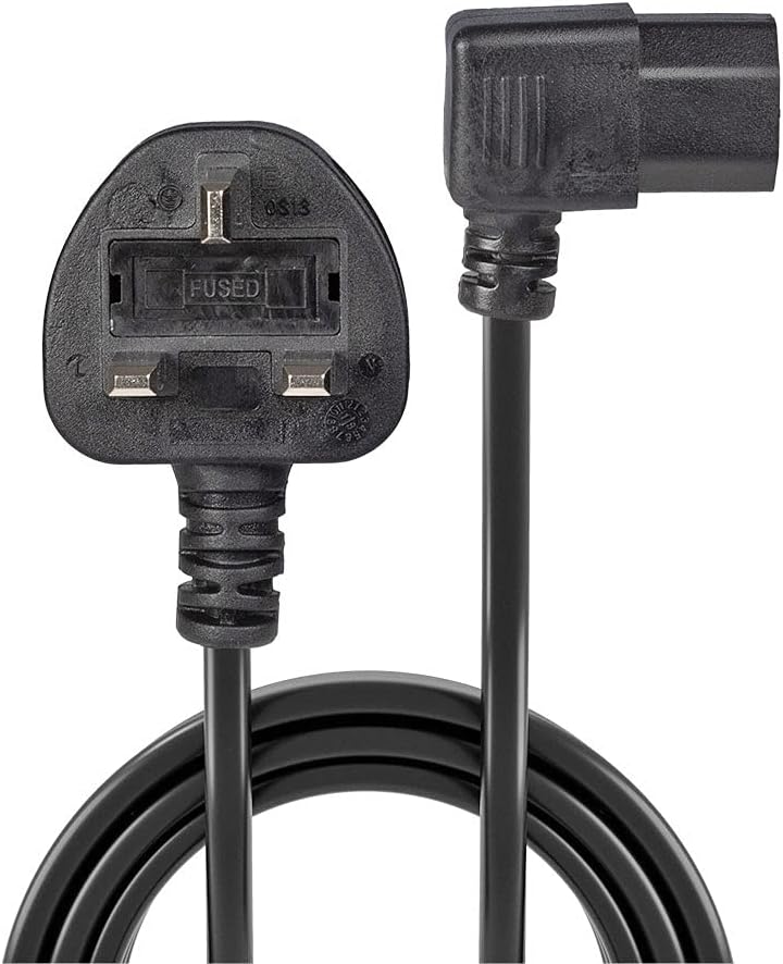 Lindy 30446 1m UK Mains 3 Pin Plug to IEC C13 Right Angled Power Cable, Black