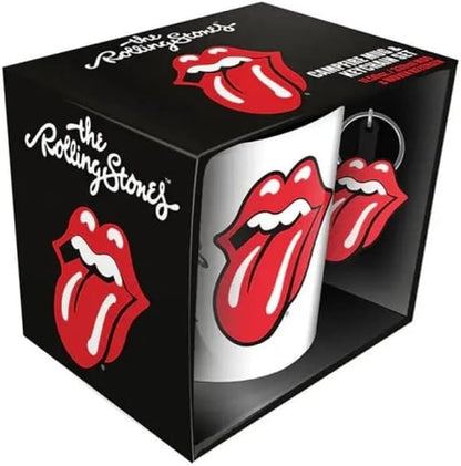Pyramid International The Rolling Stones Mug and Keyring Set in Presentation Gift Box (Hot Lips Design) 11oz Ceramic Campfire-Style Mug and Woven Key Fob - Official Merchandise