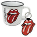 Pyramid International The Rolling Stones Mug and Keyring Set in Presentation Gift Box (Hot Lips Design) 11oz Ceramic Campfire-Style Mug and Woven Key Fob - Official Merchandise