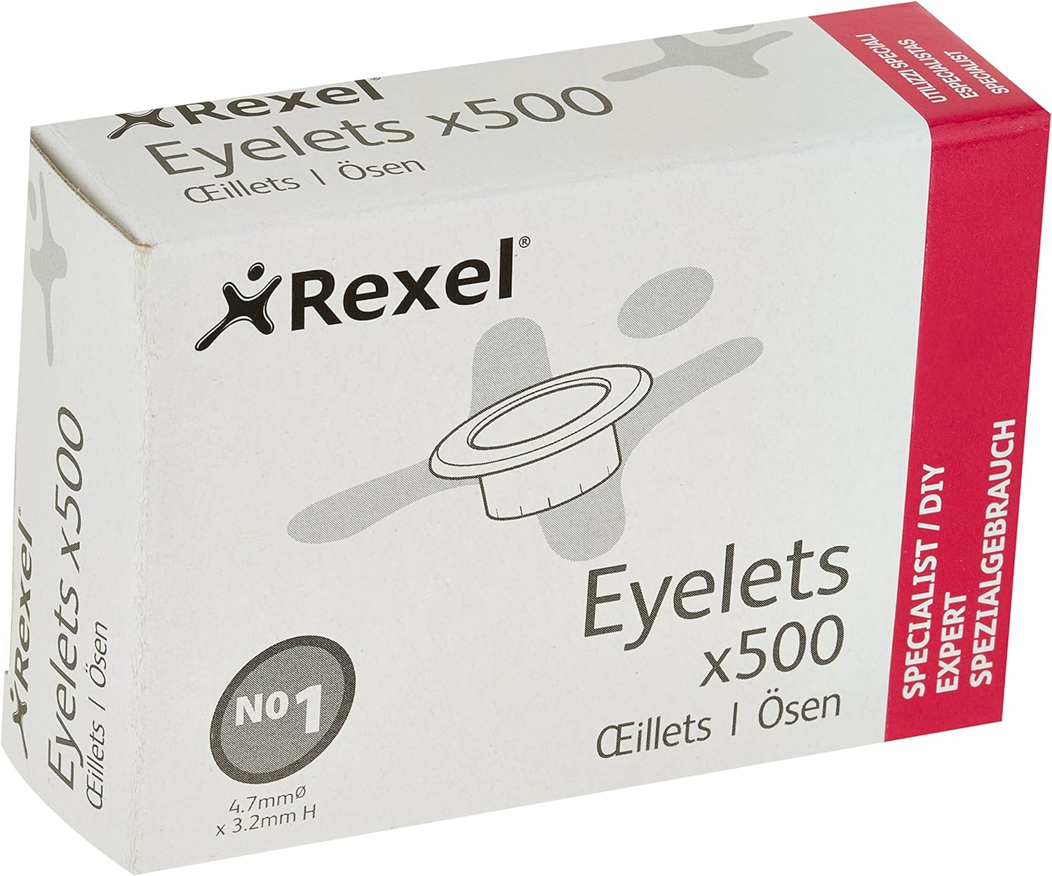 Rexel Natural Brass Finish Eyelets, For up to 15 Sheets, 4.7 mm Diameter and 3.2 mm Length, Use with Hole Punch and Eyelet Pliers, Copper Plated, Pack of 500, 20320050 1 Pack of 500