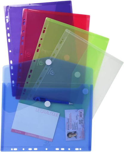 Exacompta Forever Recycled Dividers, A4 Extra Wide, 220gsm, 12 Part - Multi-Colour with Exacompta PP Envelope Punched Pocket, A4, Hook & Loop - Assorted Colours, Bag of 5
