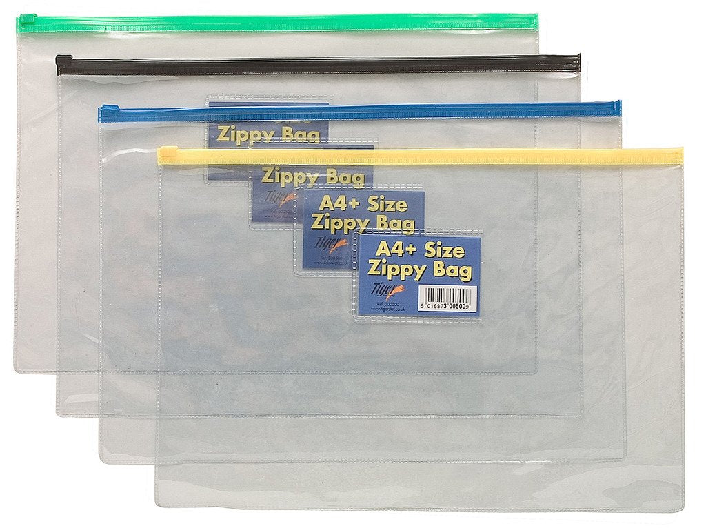 Tiger Clear Multi Purpose Zip Lock Zippy Bag A4/Foolscape Size - Ideal For Filing/Storage/School/Office/Work