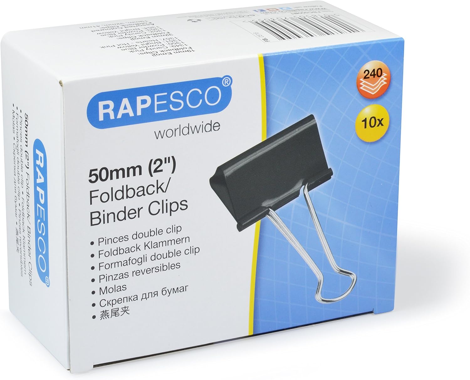 Rapesco FBC500B1 50 mm Foldback Clips, Black, Pack of 10