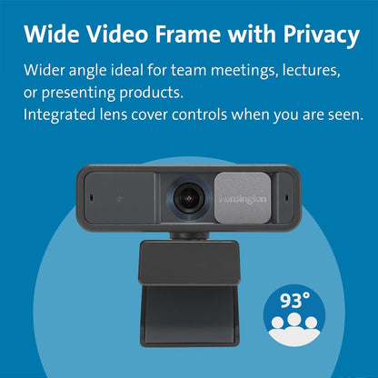 Kensington W2050 Pro 1080p Auto Focus Webcam, USB Powered, 2 Built-In Noise Reduction Microphones, HD Quality Wide Angle Zoom Lens, PC Camera for Single or Group Video Conferencing (K81176WW) Auto Focus, Wide Angle