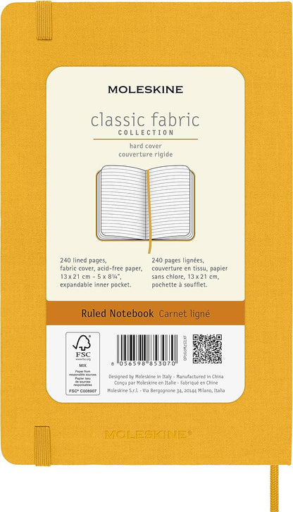 Moleskine Classic Ruled Plain Paper Notebook, Silk Hard Cover and Elastic Closure, Large Size, Colour Orange Yellow