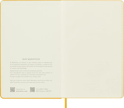 Moleskine Classic Ruled Plain Paper Notebook, Silk Hard Cover and Elastic Closure, Large Size, Colour Orange Yellow