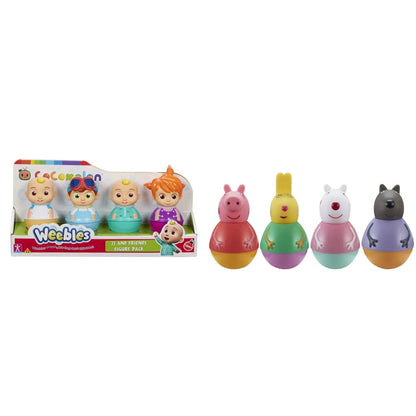 Cocomelon Weebles 4 Figure Pack & Friends Figure Pack, chunky moulded figures pack of 4, first peppa pig toy, preschool imaginative play + Peppa & Friends Figure Pack