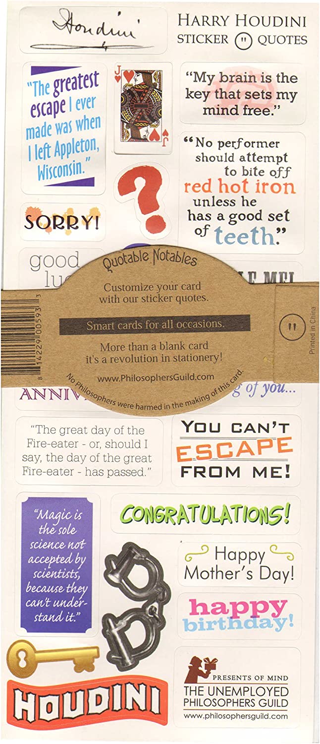 The Unemployed Philosophers Guild Harry Houdini Quotable Notable – Greeting Card with Sticker Quotes