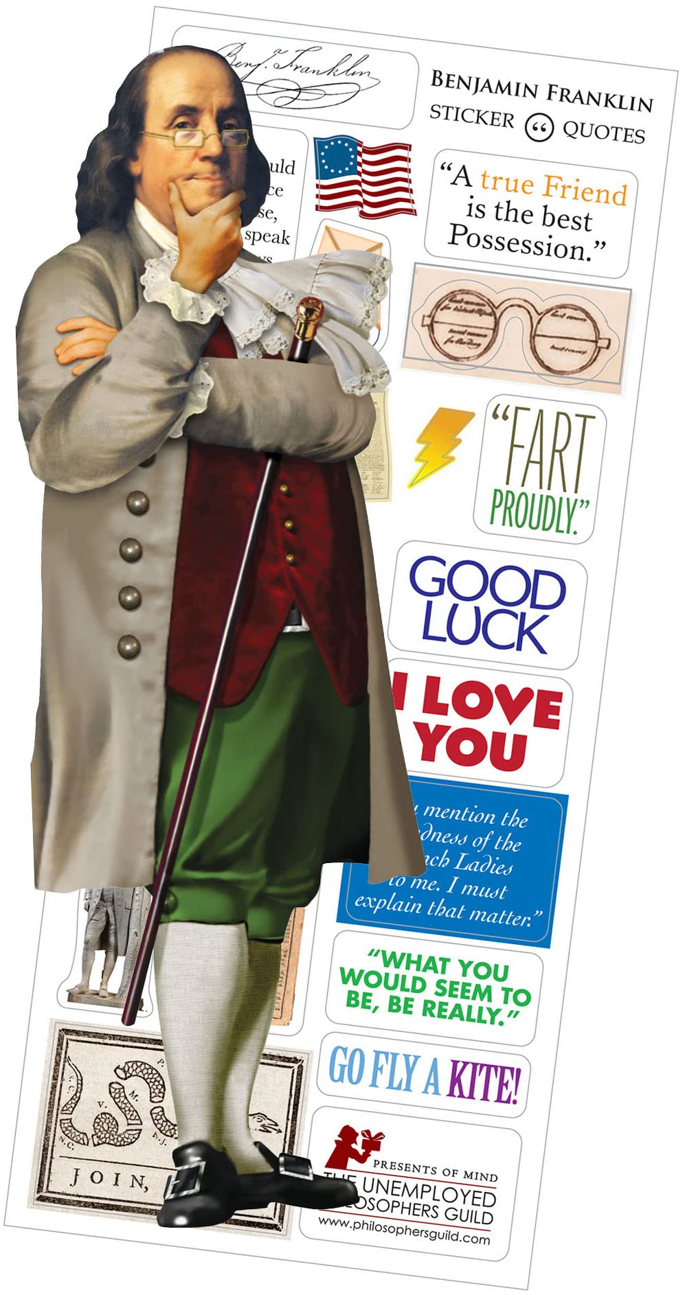 Benjamin Franklin Quotable Notable - Die Cut Silhouette Greeting Card and Sticker Sheet