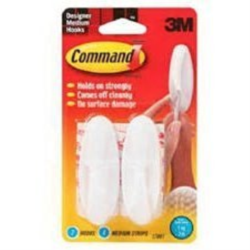 3M Command Adhesive Hook Medium Oval White (Pack 2) 17081 - 7100117769