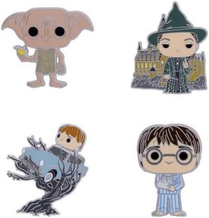Loungefly POP! 4 Pack PIN SET: HP ANNIVERSARY - Harry Potter - 1/6 Odds for Rare Chase Variant AMBER OF SECRETS - Harry Potter Enamel Pins - Cute Collectable Novelty Brooch - for Backpacks & Bags