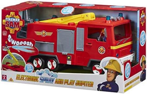 FIREMAN SAM Electronic Spray and Play Jupiter fire engine, free-wheeling with lights, sounds, water cannon, with figure playset., Red, 35.5 x 15 x 20.5 centimeters