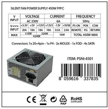 Power Supply 450 W, ATX Silent Fan