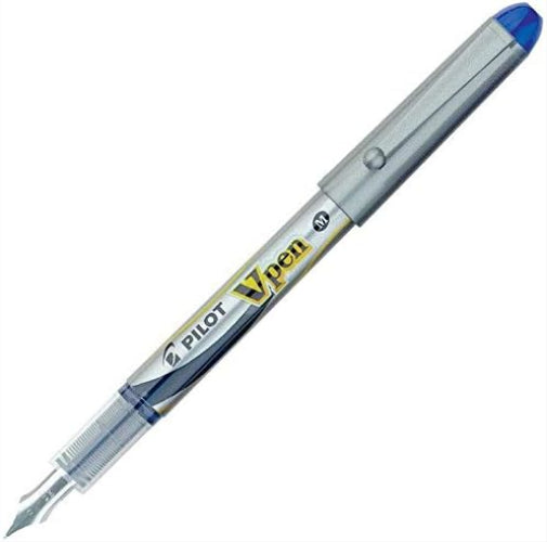 Pilot VPen Disposable Fountain Pen Silver Barrel 0.58 mm Tip - Blue, Box of 12 12 Count (Pack of 1) Silver