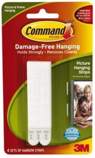 Command 17207 Tiras estrechas para colgar cuadros, 4 x 2 - Blanco