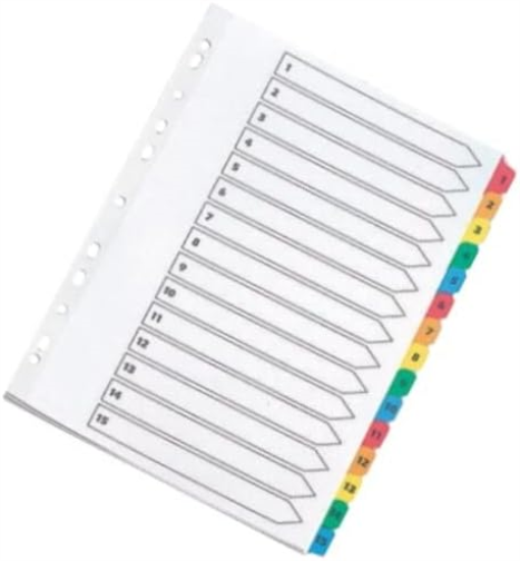 Q-Connect Index A4 Multi-Punched 1-15 Reinforced Multi-Colour Numbered Tabs KF01520