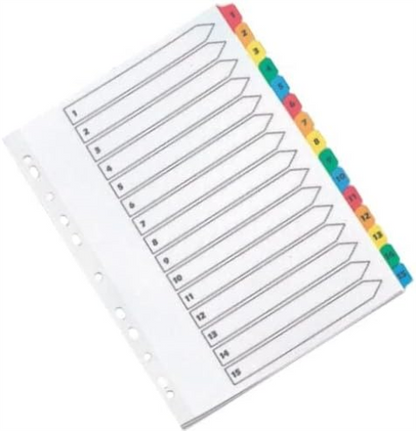 Q-Connect Index A4 Multi-Punched 1-15 Reinforced Multi-Colour Numbered Tabs KF01520
