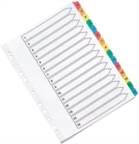 Q-Connect Index A4 Multi-Punched 1-15 Reinforced Multi-Colour Numbered Tabs KF01520 1 1 - 15 Parts