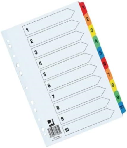 Q-Connect 1-10 Index Extra Wide Reinforced Multi-Colour Tabs KF76984