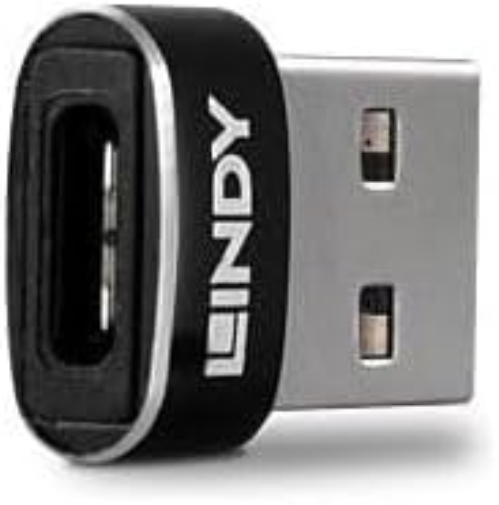 LINDY USB 2.0 Type A Male to Type C Female Adapter, 41884 , Black, Metallic