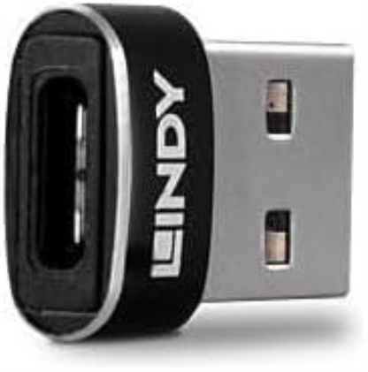 LINDY USB 2.0 Type A Male to Type C Female Adapter, 41884 , Black, Metallic
