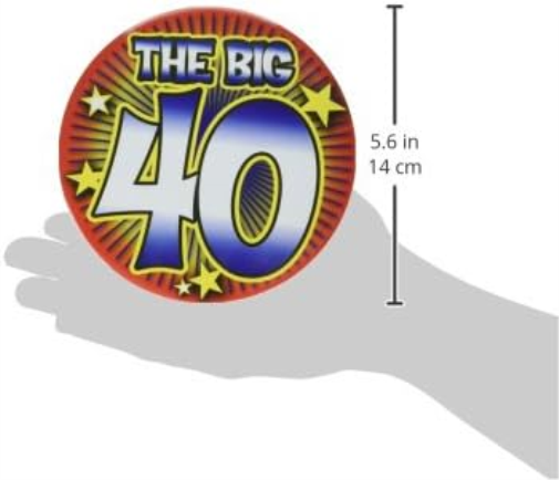 Bristol Novelty-x72203 Pin redondo gigante para 40 cumpleaños, Multicolor (x72203