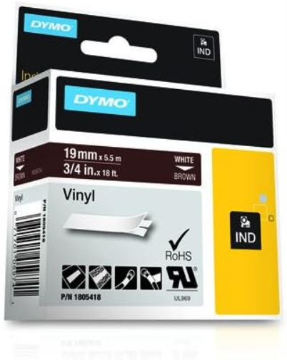 Dymo Rhino Industrial Labels Vinyl 19 mm x 5.5 m - White on Brown white on brown 19 mm x 5.5 m