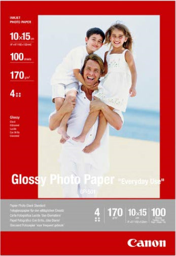 Canon GP-501 Inkjet Paper 10 x 15 cm 170 g/m² Glossy White (100 Sheets) You will receive 1 Pack of 100 Sheets